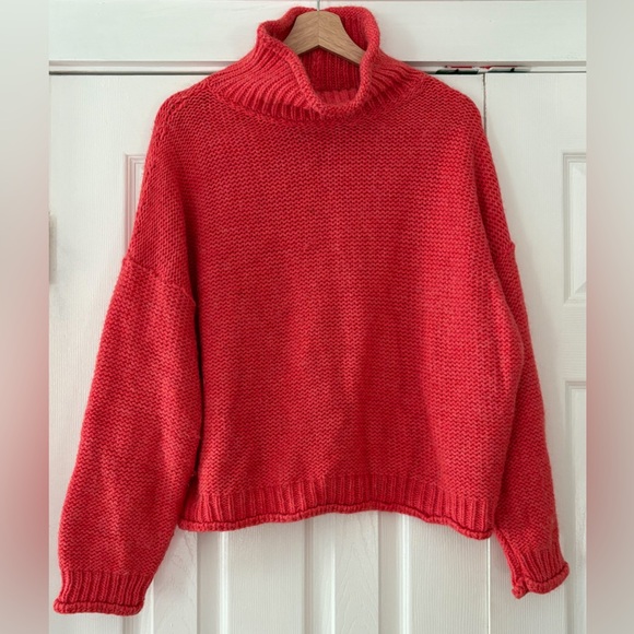Anthropologie Lottie Red Orange Cowl Neck Sweater Size Large EUC - Picture 2 of 6